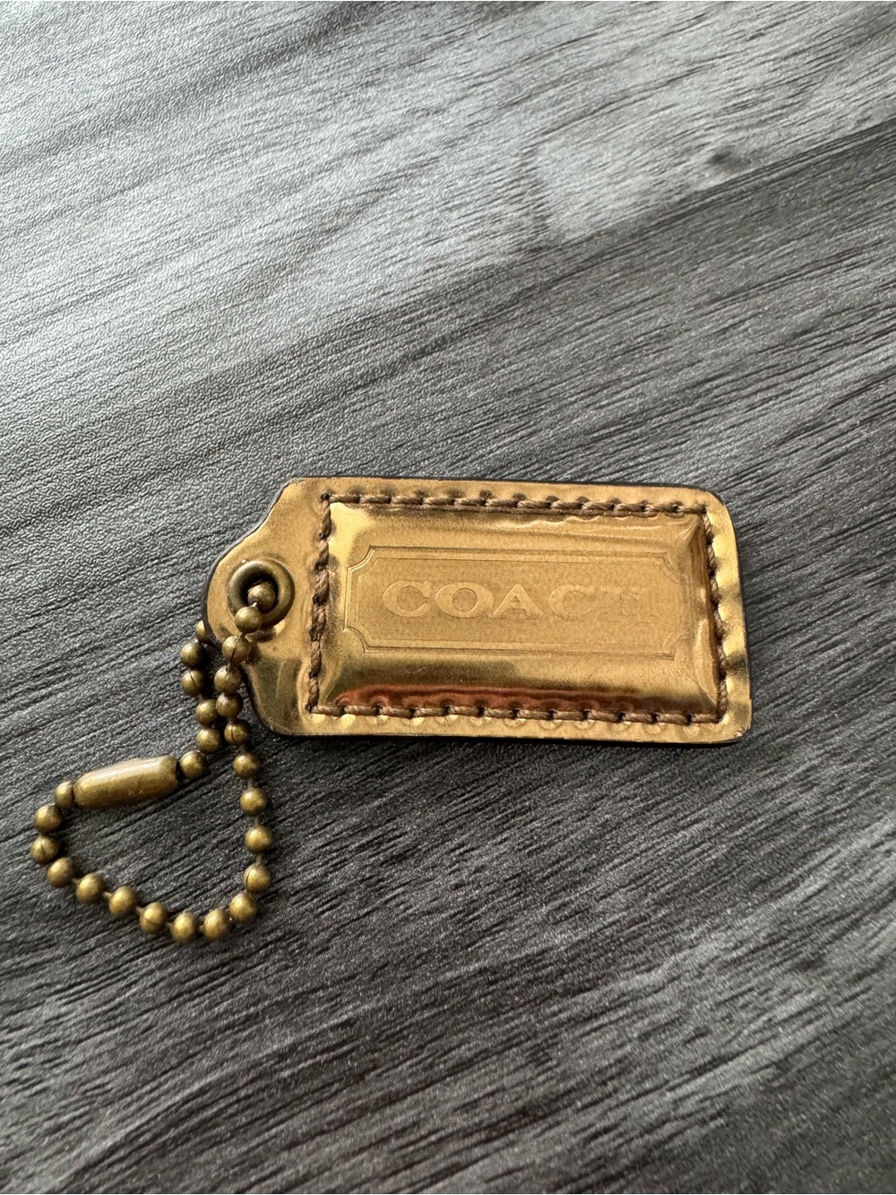 Coach Hang Tag, Metallic Gold Color 2" Charm Fob with Brass Ball Chain